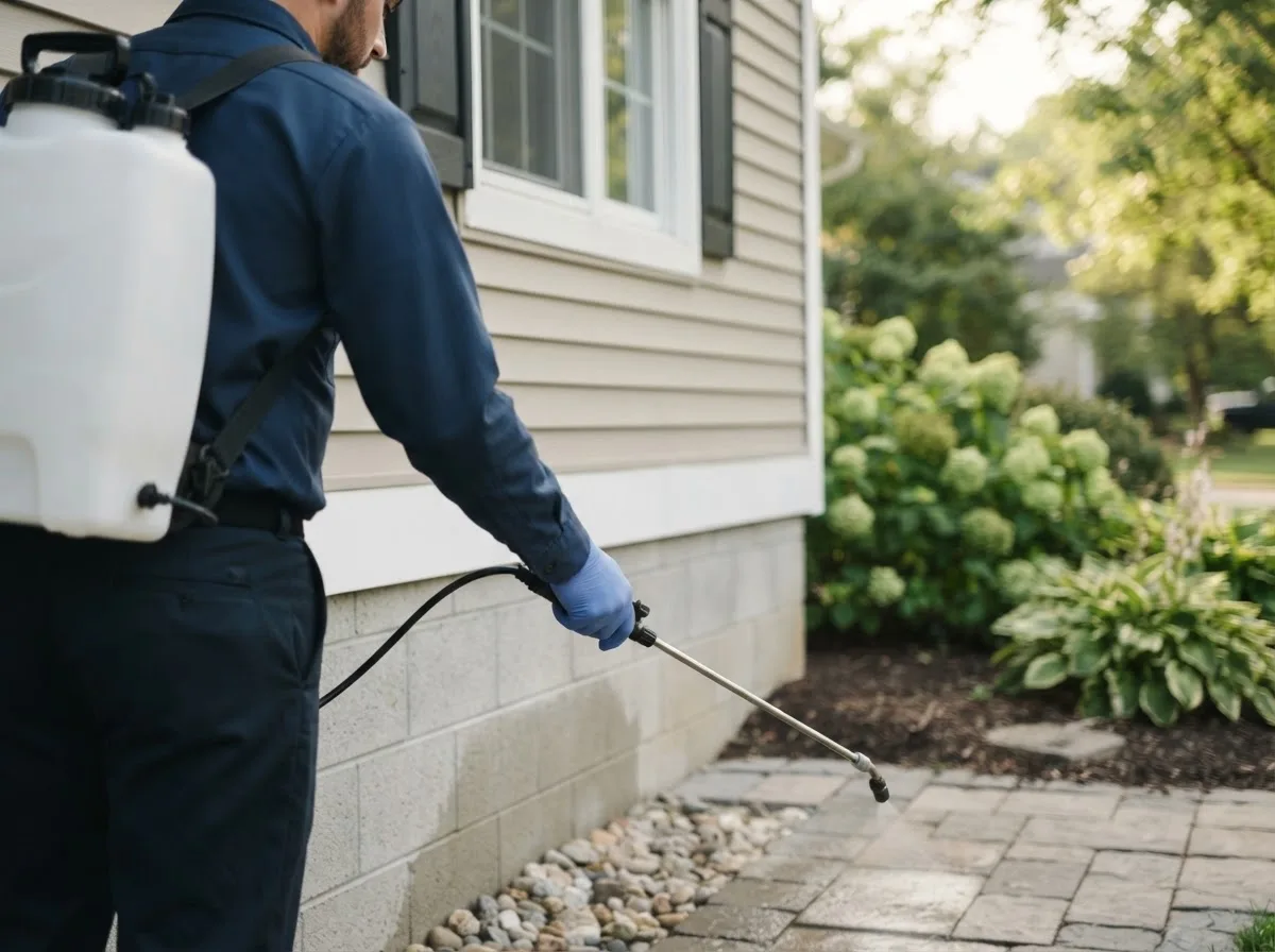 Pest control technician inspecting a home in Almena, KS